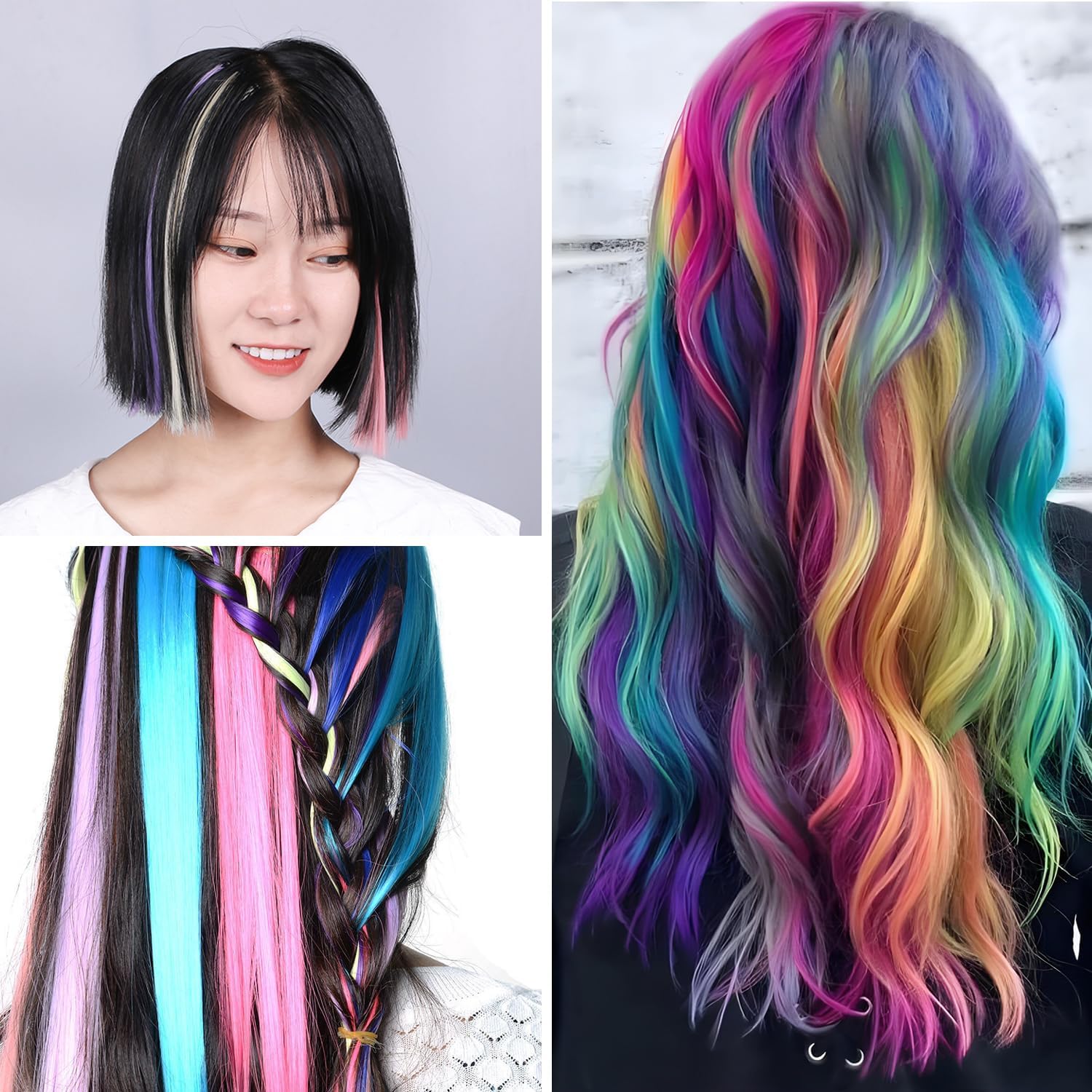 Extensions à clip cheveux - 22 pouces - mèches multicolores pour fêtes