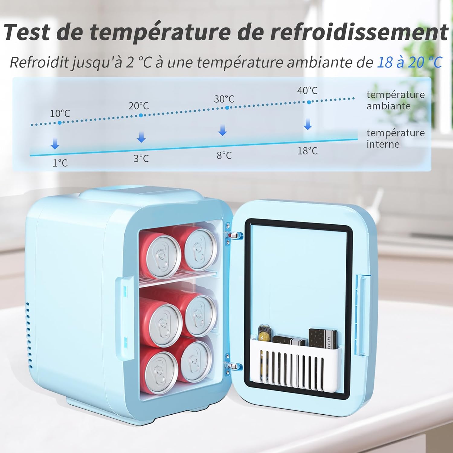 YASHE - Mini Frigo 4L - miroir LED, portable, chauffe et refroidit