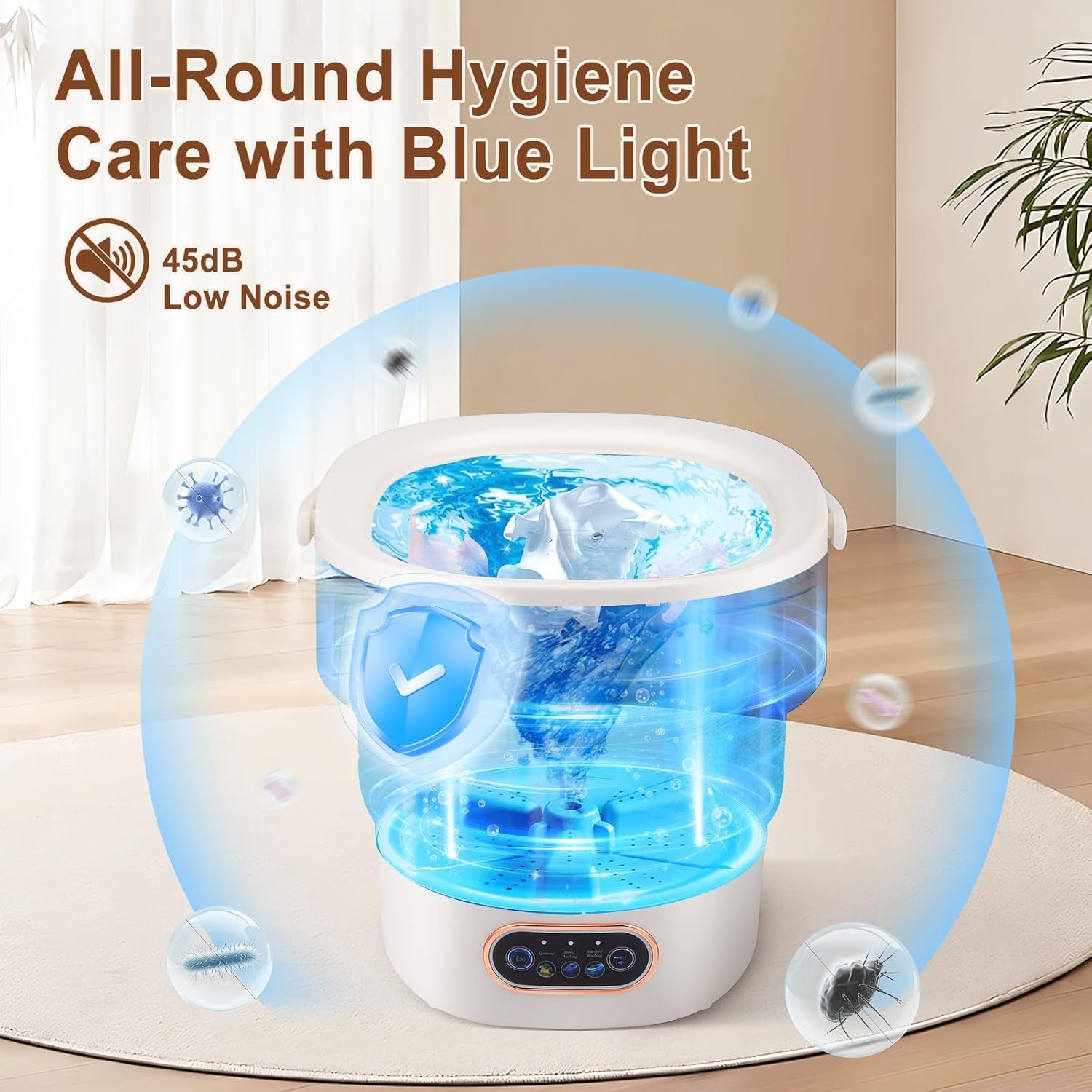 Mini machine à laver portable - 15L - pliable, panier essorage, usage compact