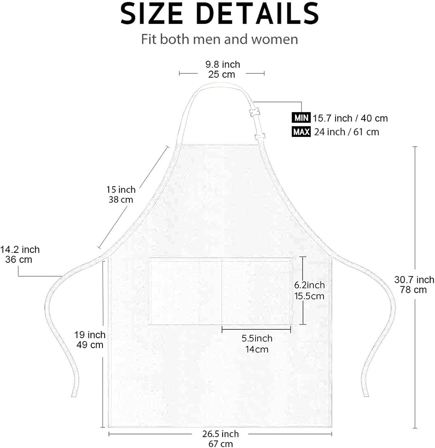 atopo - tablier chef réglable, 2 poches, étanche, blanc, lot de 4