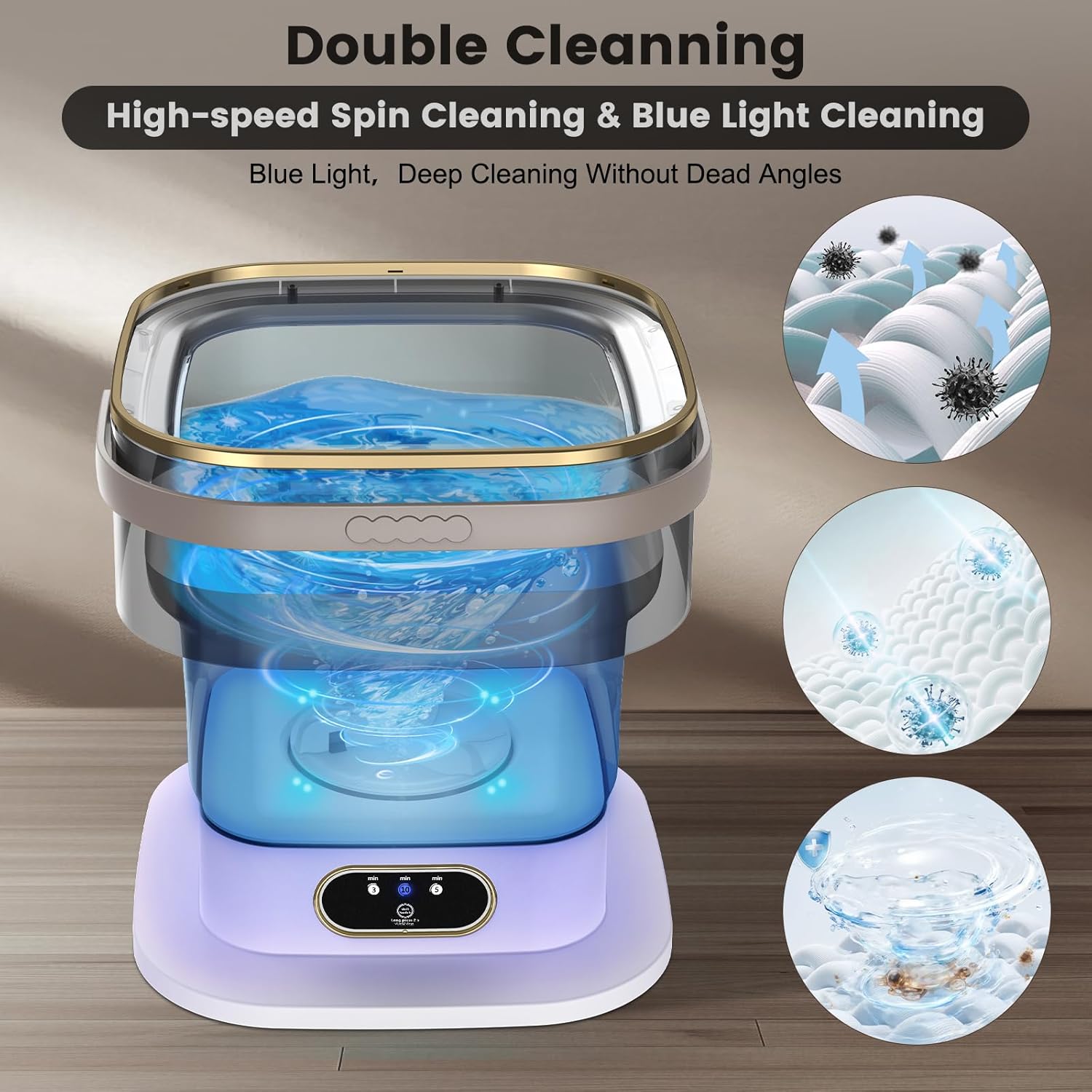 Mini machine à laver - 15L - portable, essorage, 3 modes, compacte