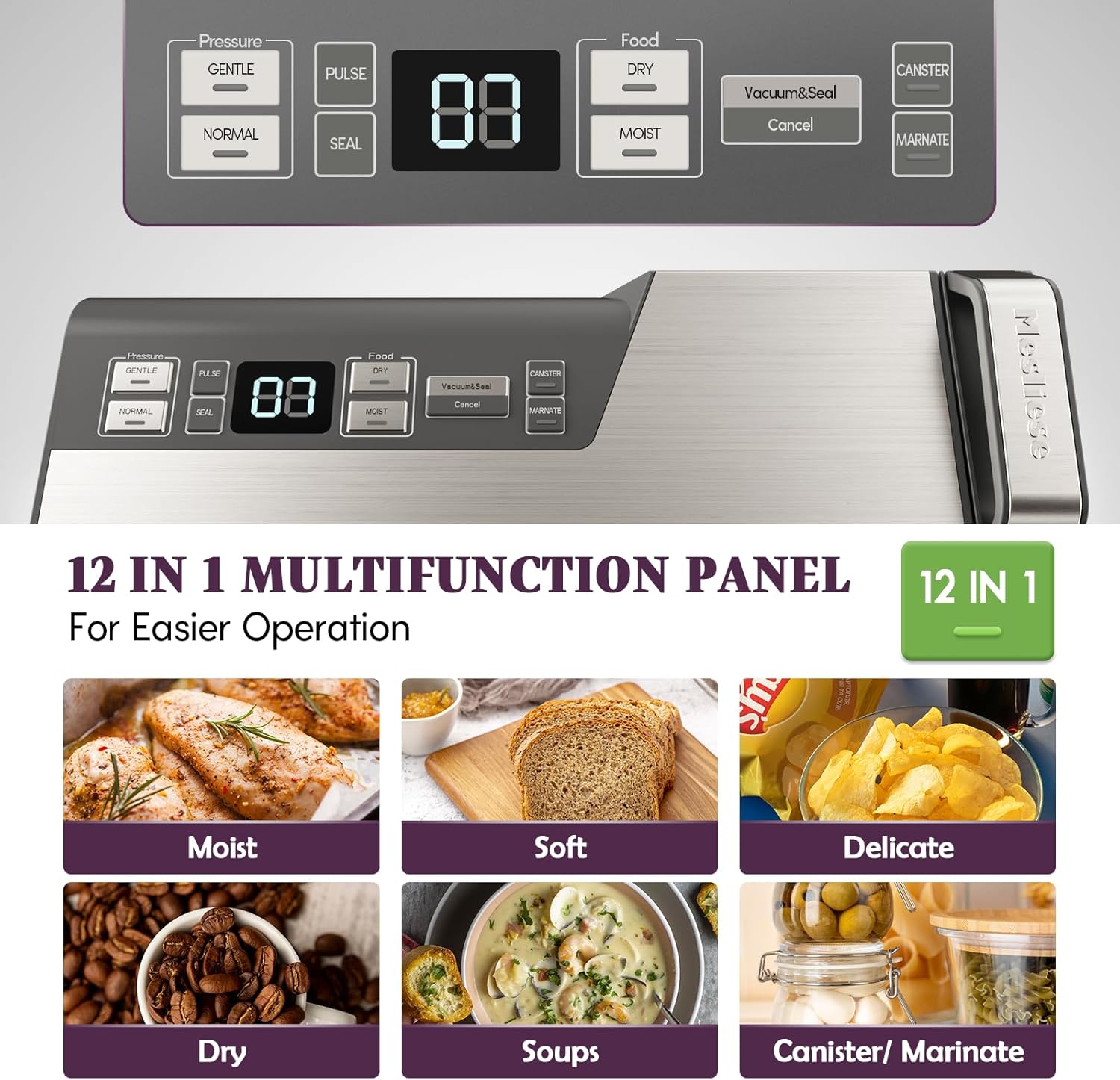 Mesliese - machine sous vide - 140W, double sceau, 95kPa, 1 main, coupeur intégré