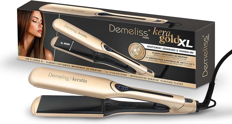 Demeliss - Saint Algue Kera-GOLD XL - plaques larges, 14 températures, écran digital, cordon rotatif - Kera-GOLD XL