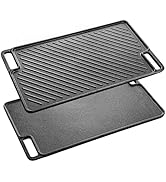 Velaze Poêle grill en fonte pour plaques de cuisson à gaz et électriques 45,5 x 26 cm, double face utilisable pour plaques de cuisson