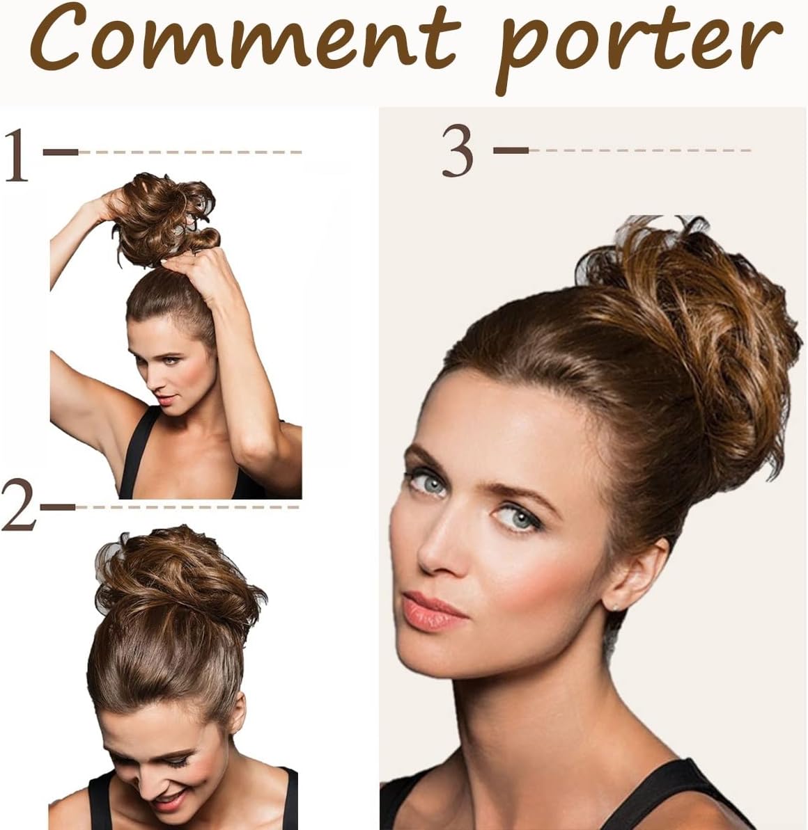 JJstar - Chignon postiche bouclé, élastique, cheveux auburn medium
