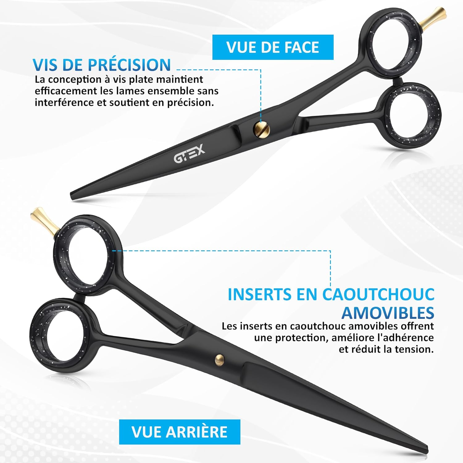 GTEX - Ciseaux Coiffure Pro - 6,5 pouces - acier inox haut carbone