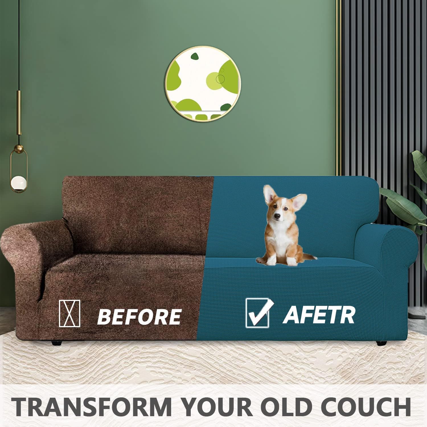 Housse canapé 3 places extensible vert foncé, largeur 183-234cm, anti-salissure