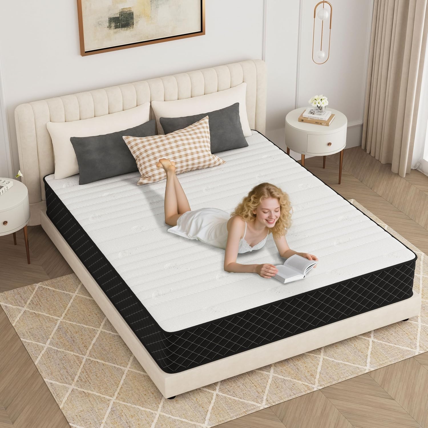 PurrJoys - Matelas Hybride - 140x200 cm - 7 zones, ressorts H3/H4, 25 cm, Oeko-TEX