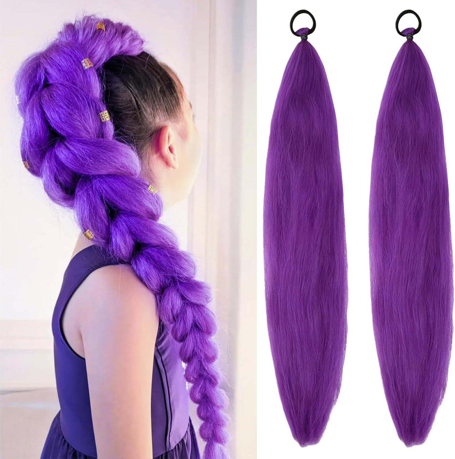 Rumi - Extensions de cheveux violets - 60cm - 2 tresses pour cosplay