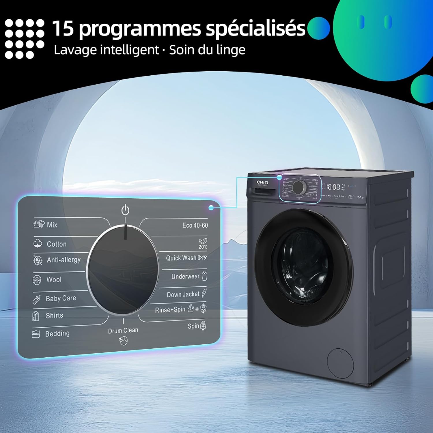 CHiQ - lave-linge compact 7kg, 1200tr/min, vapeur, classe A, CW07123863AX