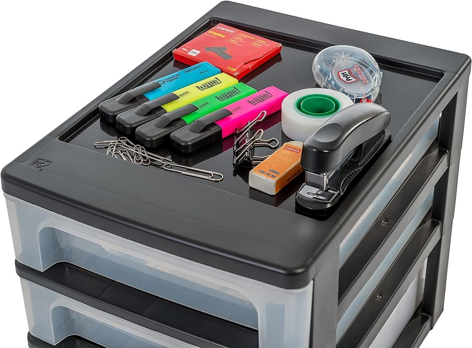 Iris Ohyama - OCH série - format A4 - 2 petits tiroirs, 1 moyen, noir, sans BPA - OCH-2021