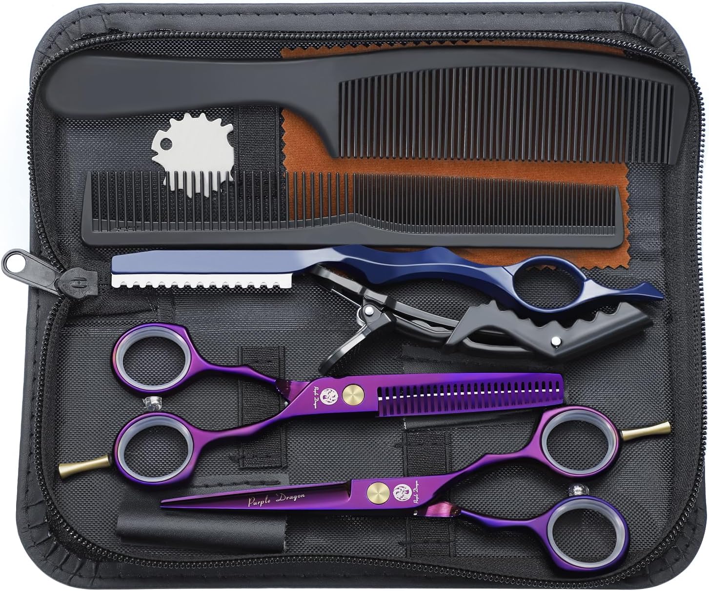Kit de ciseaux de coiffure - 5,5 pouces - inox violet, peigne, rasoir
