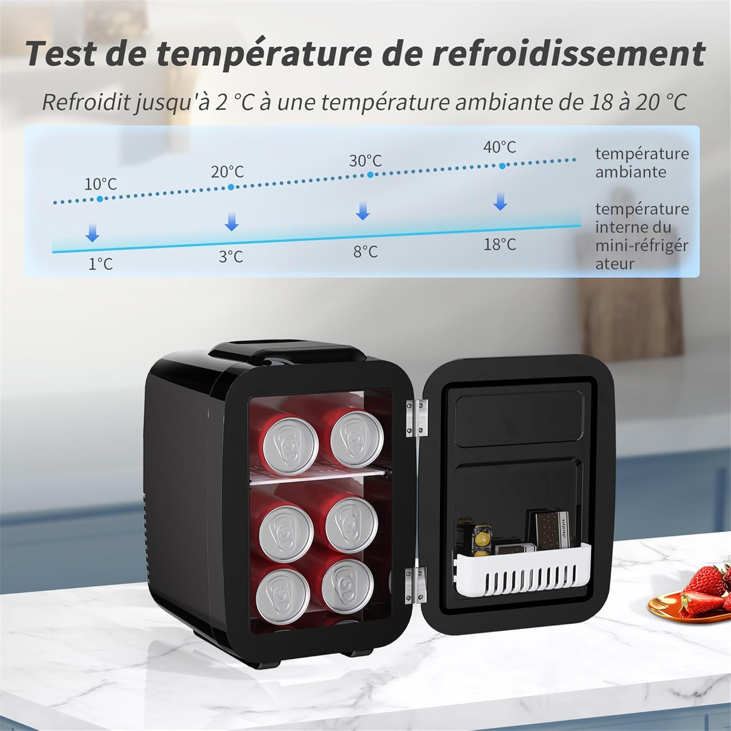 YASHE - mini frigo 4L - compact, thermoélectrique, CA/CC, 6 canettes