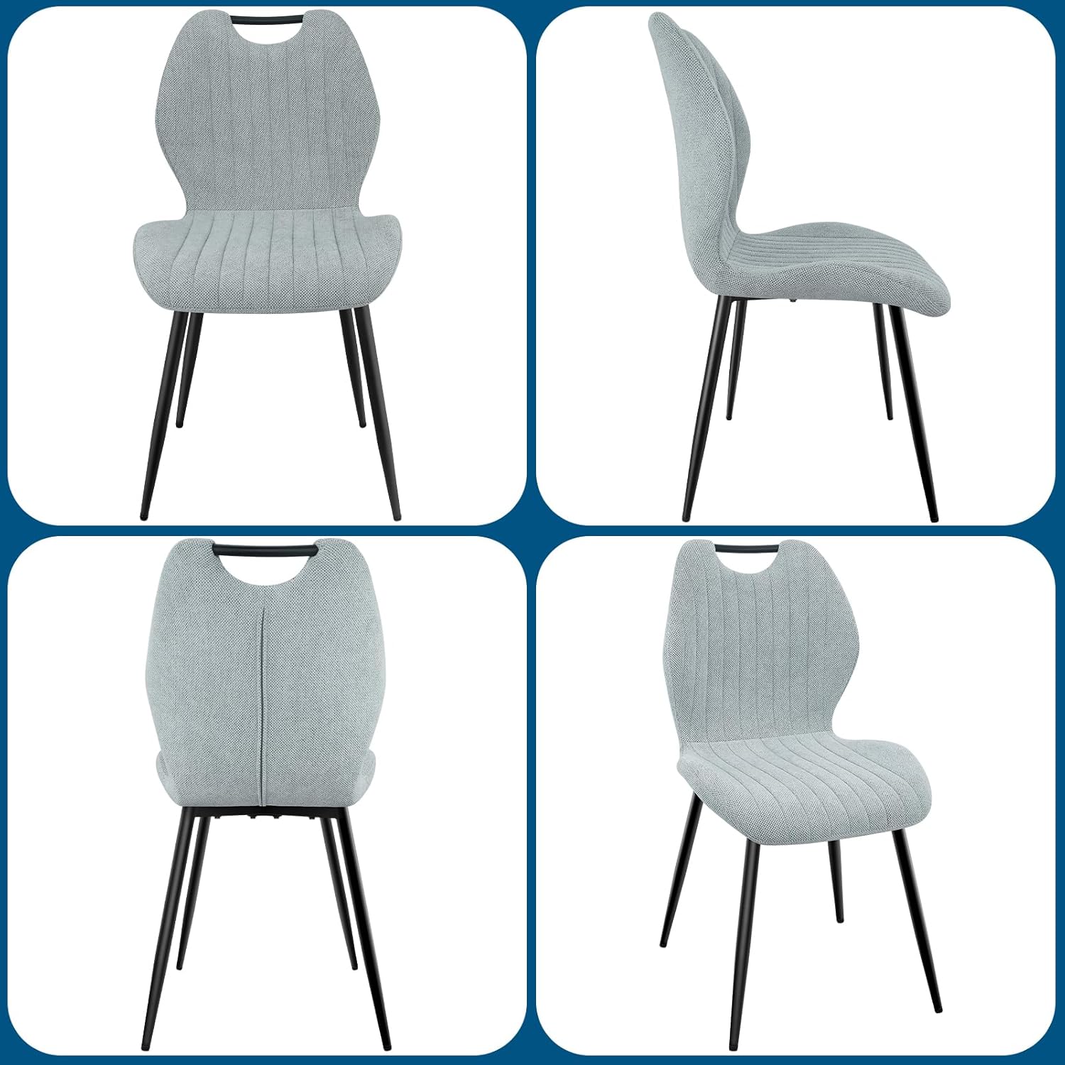 Chaises salle à manger - tissu gris clair, pieds métal, lot de 4