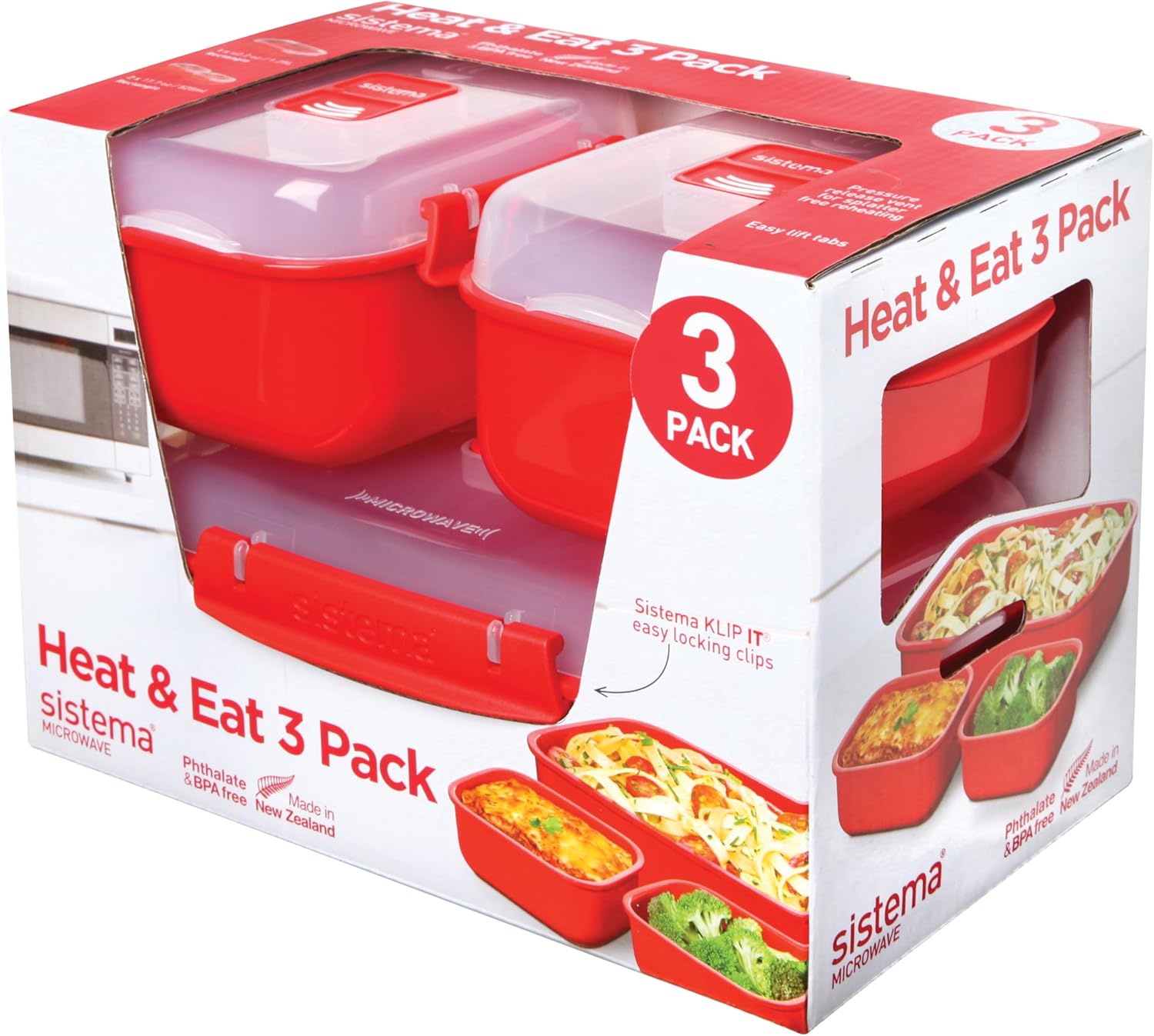 Sistema - Heat & Eat - Lot de 3 boîtes repas empilables étanches