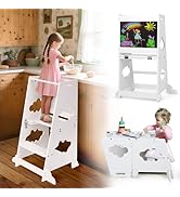 KIDINIX Tour d Observation Enfant, Tour d'apprentissage 3 en 1 avec Garde-Corps et Tableau Noir, ...