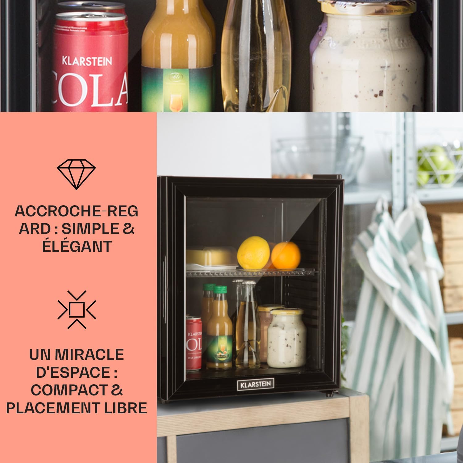 Klarstein - Brooklyn Mini - 24L, verre, étagères réglables, silencieux