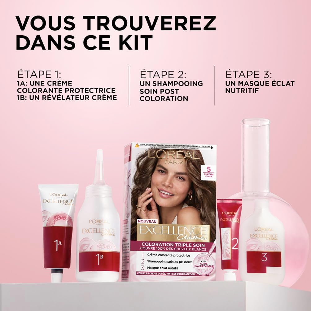 L'Oréal Paris - Excellence Crème - Coloration Marron Glacé 5,15 - Triple soin cheveux, 100% couverture blancs