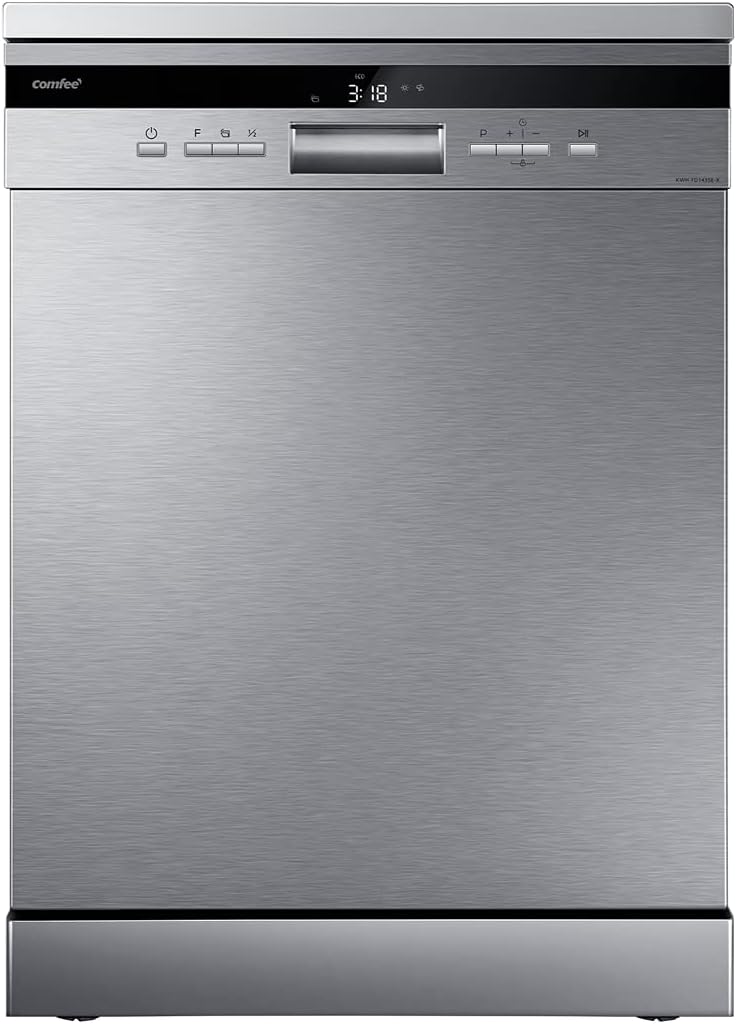 COMFEE' - Lave-vaisselle FD1435E-X - grand format, 14 couverts, écran LED, inox, 44 dB, demi-charge, départ différé