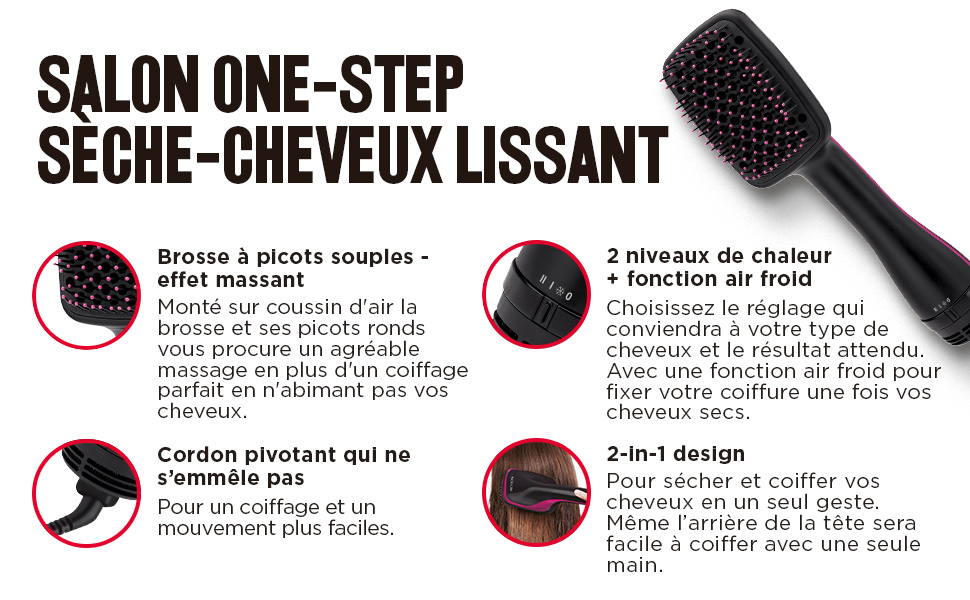 Revlon; Sèche-cheveux; lissant; 2 niveaux de chaleur; Cool Shot;  cheveux longs ou mi-longs