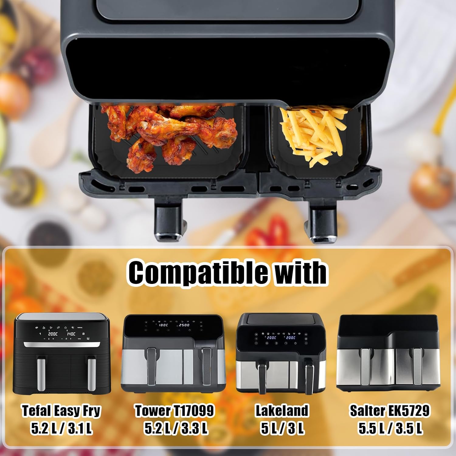Moule silicone air fryer compatible Moulinex série EZ9018, 5,2/3,1L, réutilisable, accessoires friteuse EZ9018