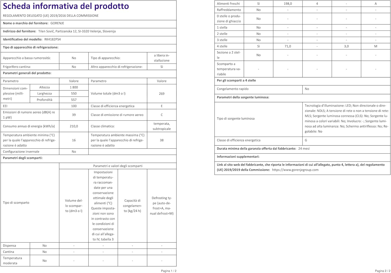Gorenje - réfrigérateur-congélateur série RK - 269L, classe E, argent - RK4182PS4