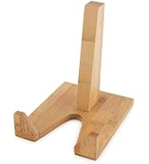 Le texte se lit comme suit : « Image 1 ». Support en bois pour tablette ou téléphone avec support vertical et base incurvée avec emplacement pour appareil.