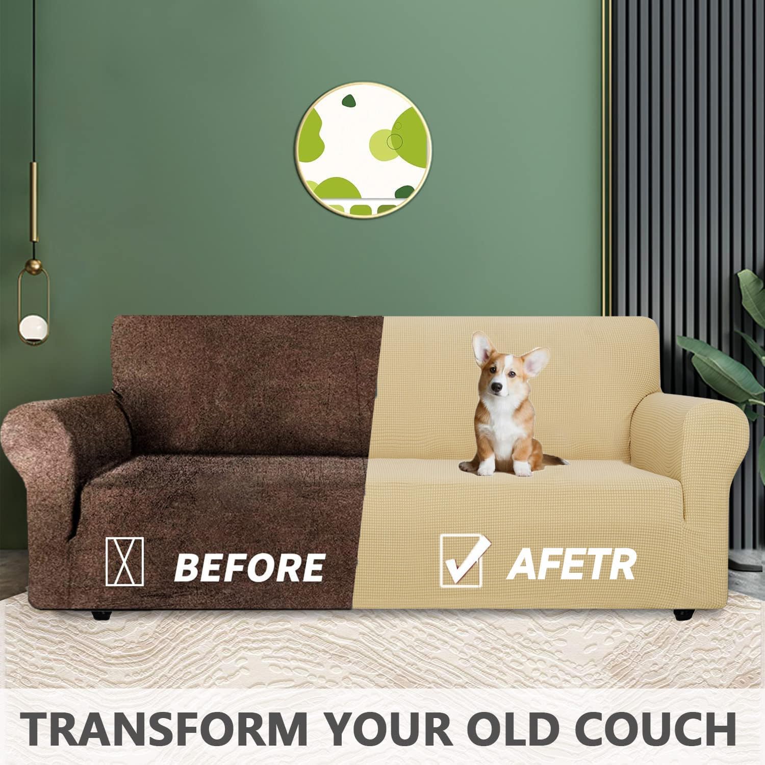 Housse de canapé 3 places - extensible, antidérapante, lavable, beige