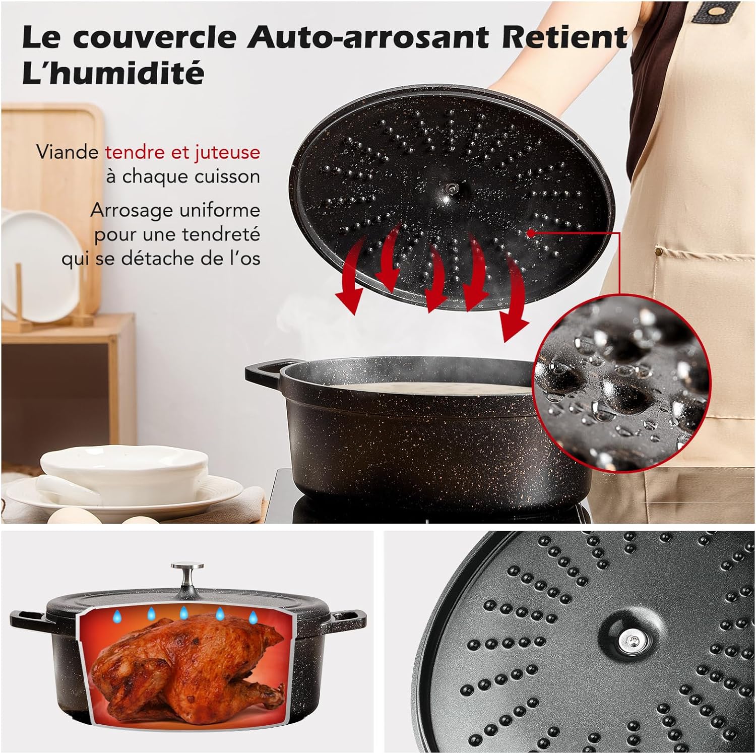 Faitout en fonte d’aluminium - 38cm 11L - antiadhésif, couvercle