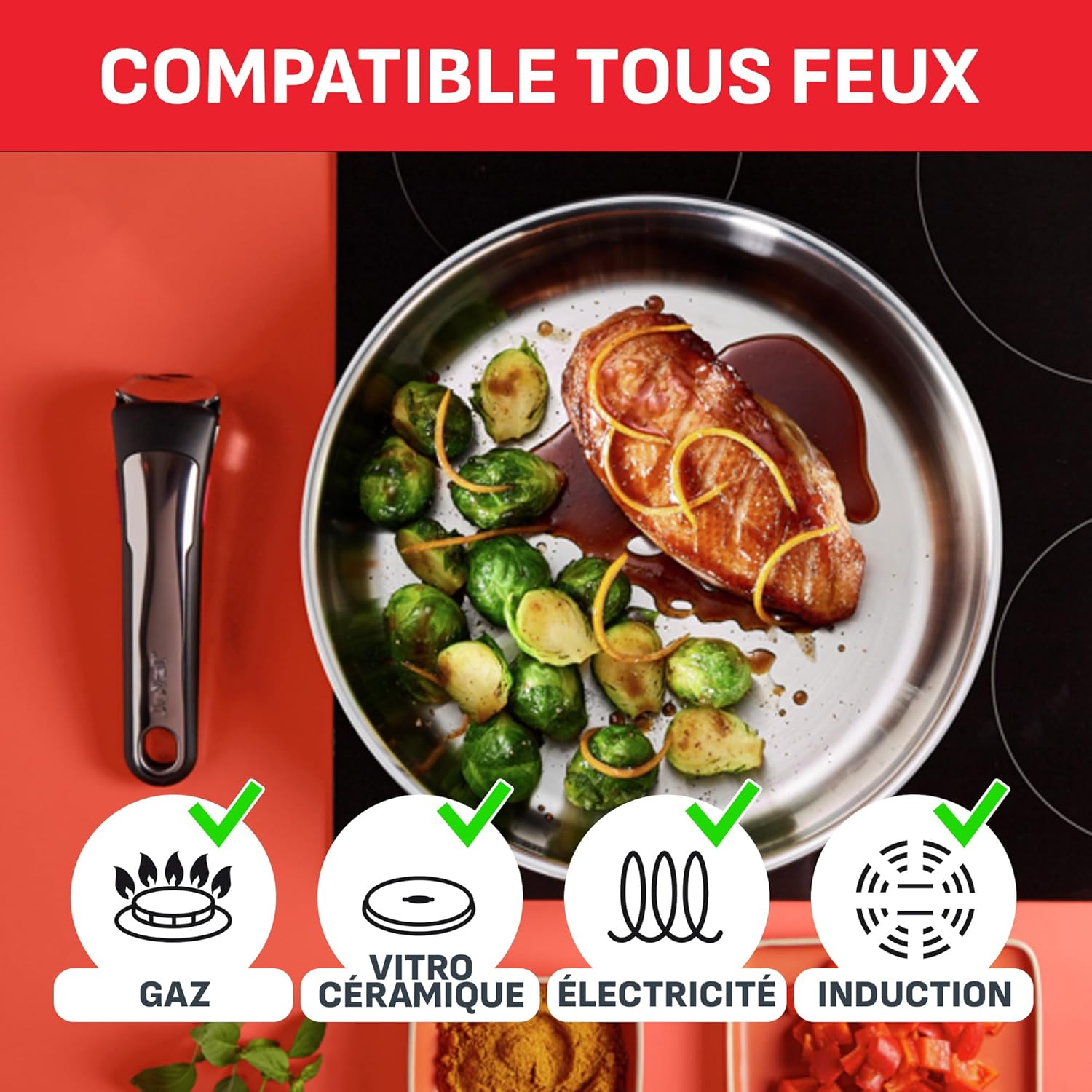 Tefal - Ingenio Emotion - batterie 20 pièces, induction, poignées amovibles, L897SK04