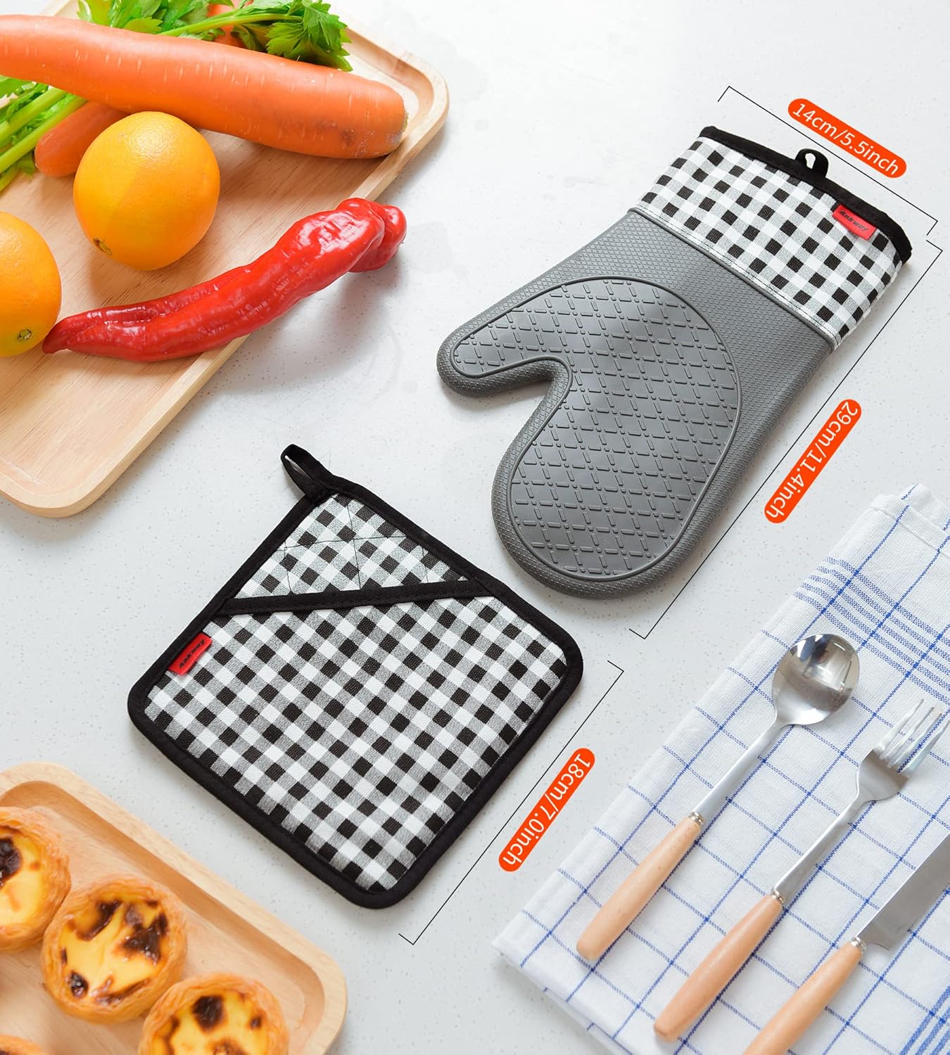 Ankway - gants et maniques cuisine - coton doux imperméable - longs, épais, antidérapants