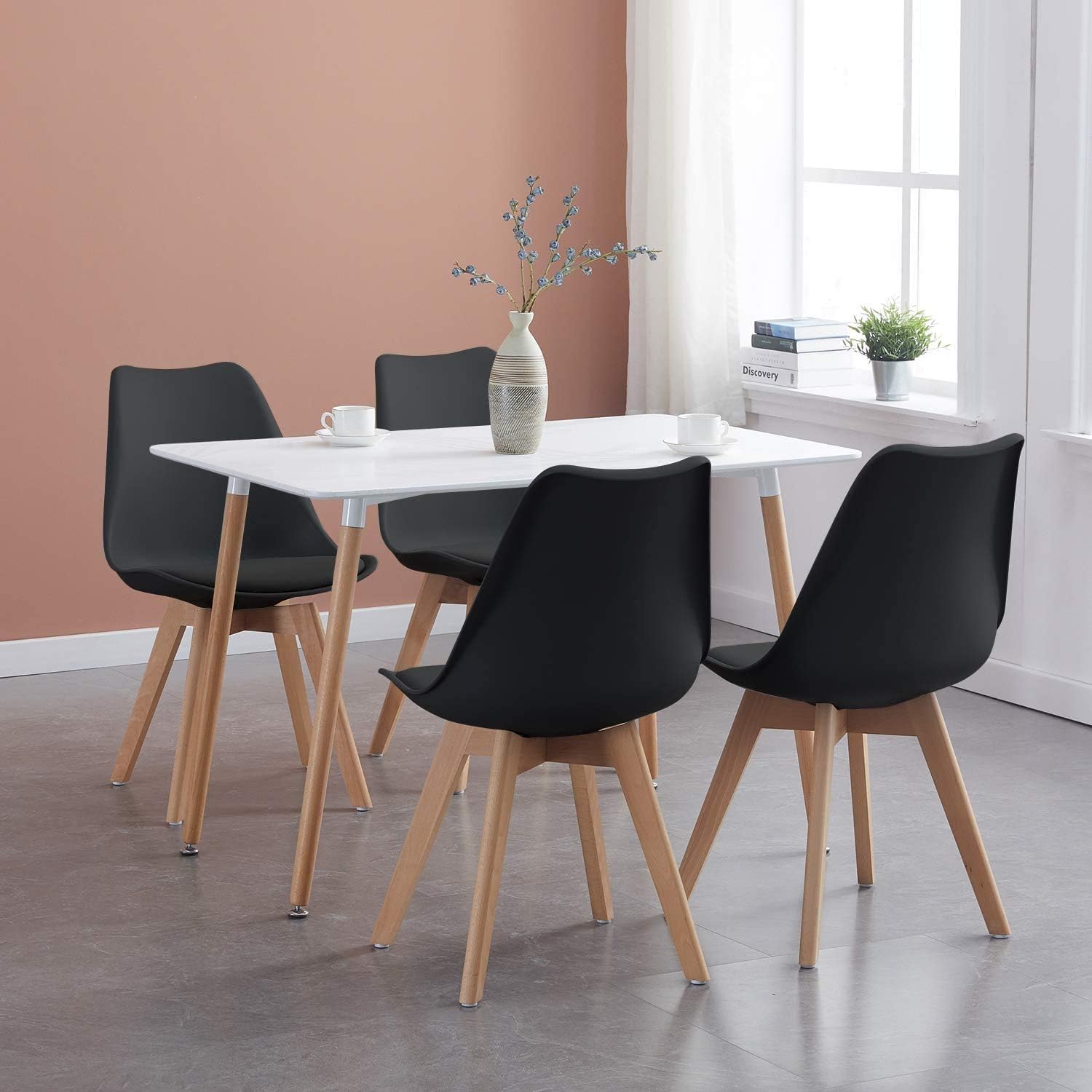 EGGREE - Chaises Scandinaves lot de 8, hêtre massif, SGS tested, noir