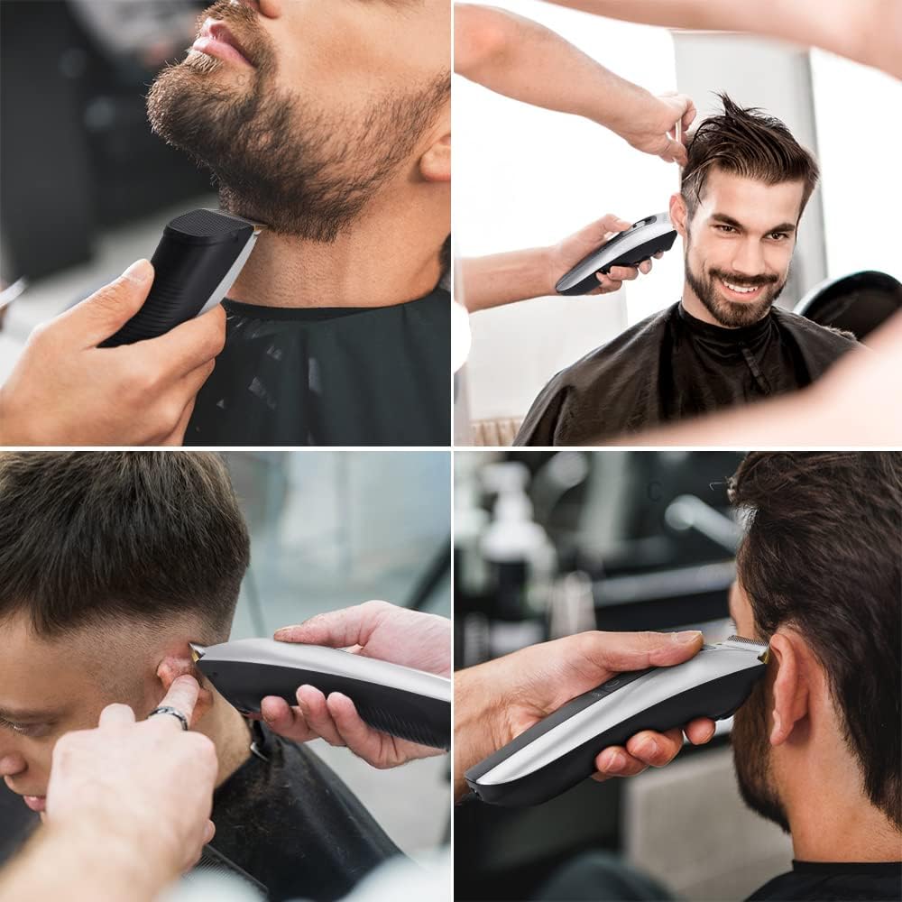 Tondeuse cheveux professionnelle sans fil, lame céramique/titane, 8 sabots, réglable