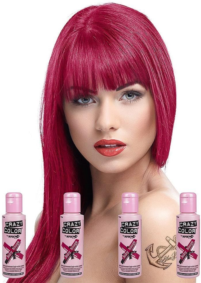 Crazy Color - Dye cheveux semi-permanent rouge - 4x100ml