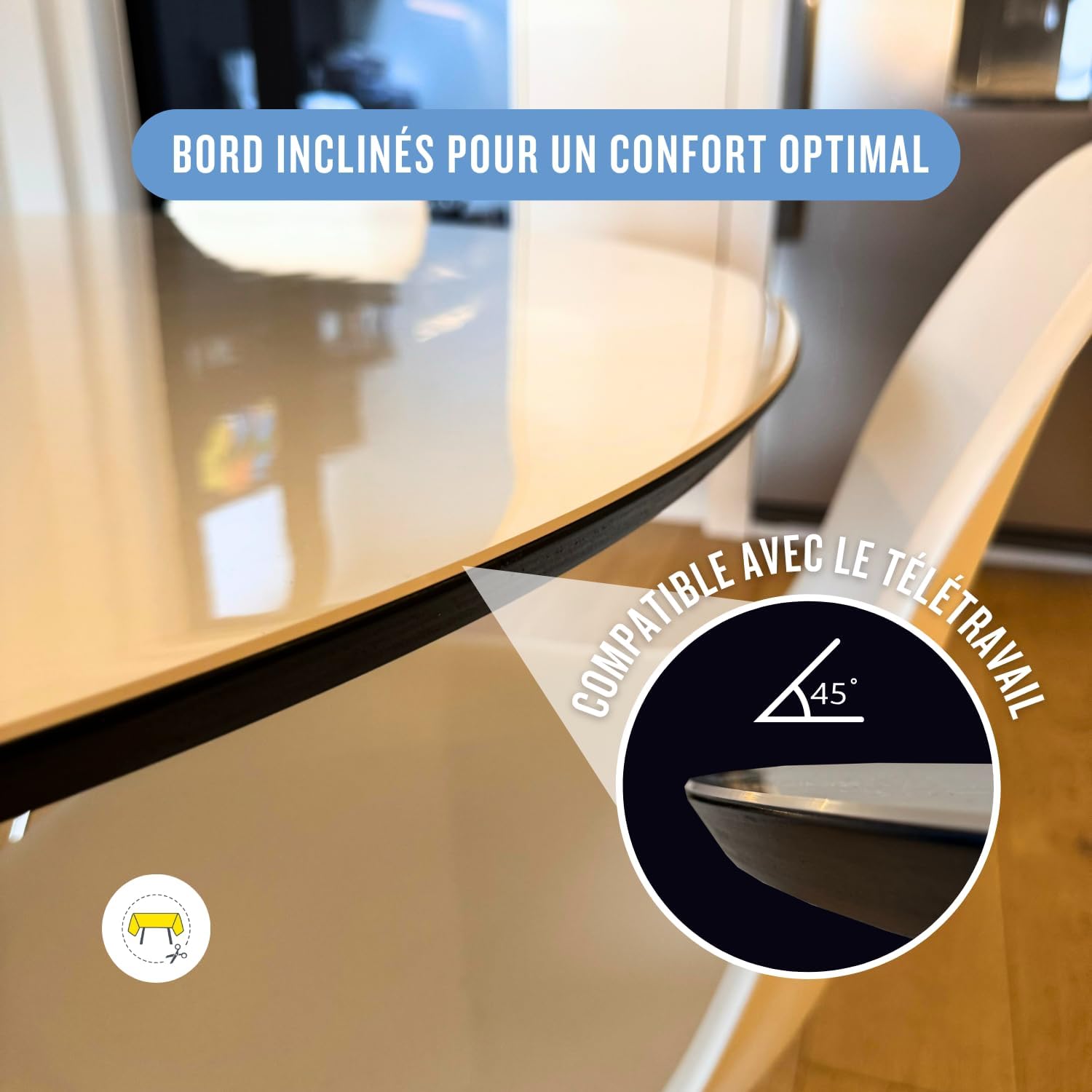 Nappe transparente ronde - 130 cm Ø, 2mm, anti-tache, lavable