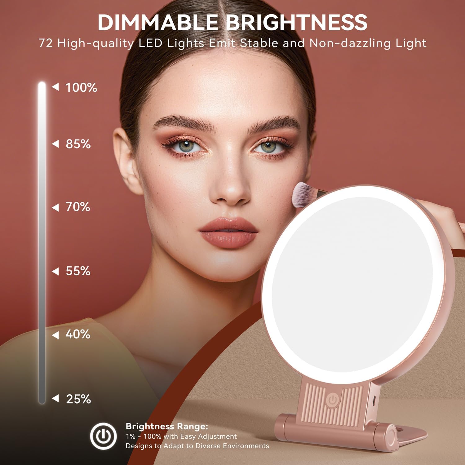 Auxmir - Miroir maquillage double face 30X/1X, LED, 2000mAh, pliable, portable