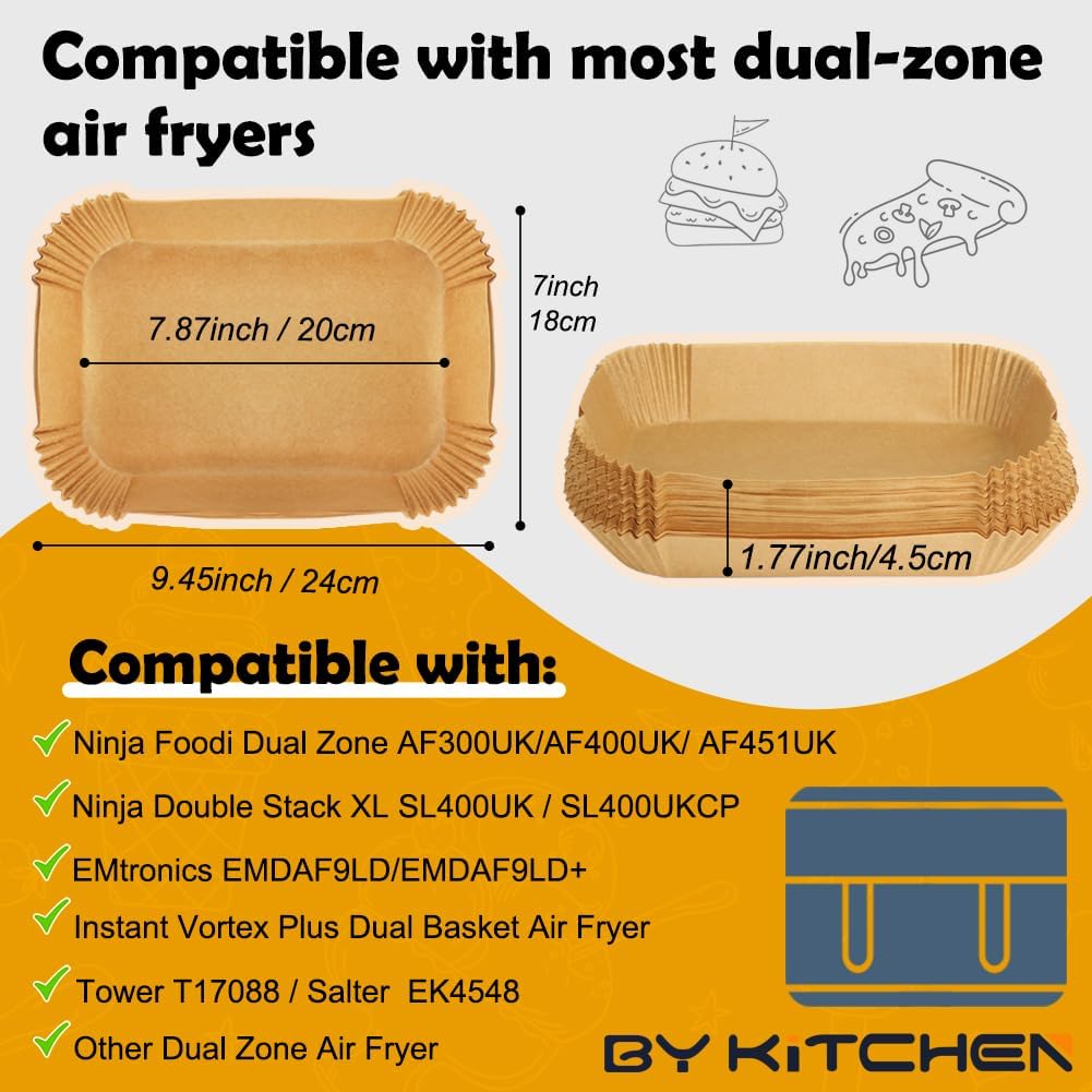 BYKITCHEN - Papier cuisson air fryer double stack XL, 9,5L, lot 120pcs, compatibles AF300EU/AF400EU/SL400EU