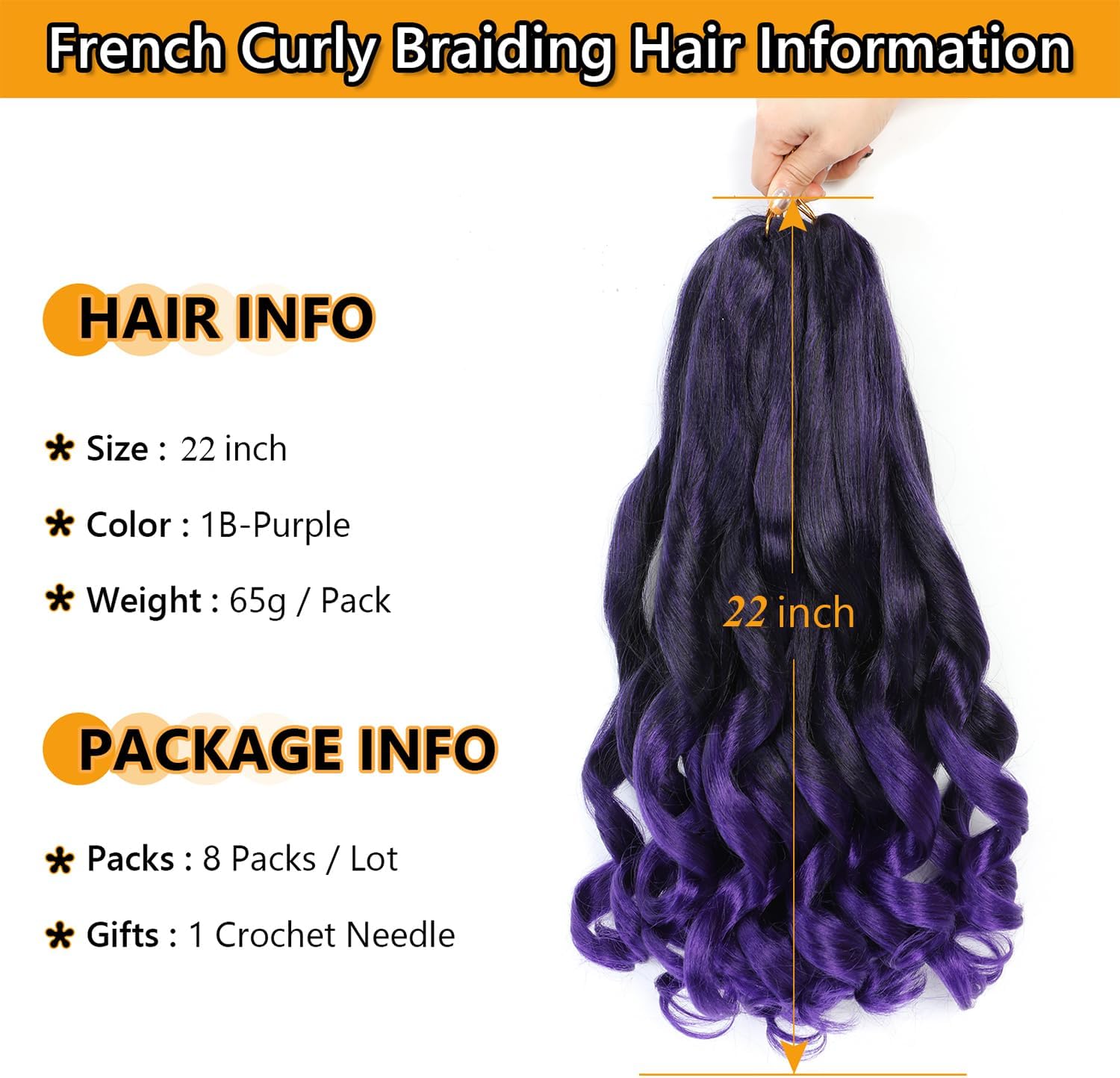 French Curl Braids - rajout cheveux tressés 56cm, 7 paquets, boucle 1B/Purple