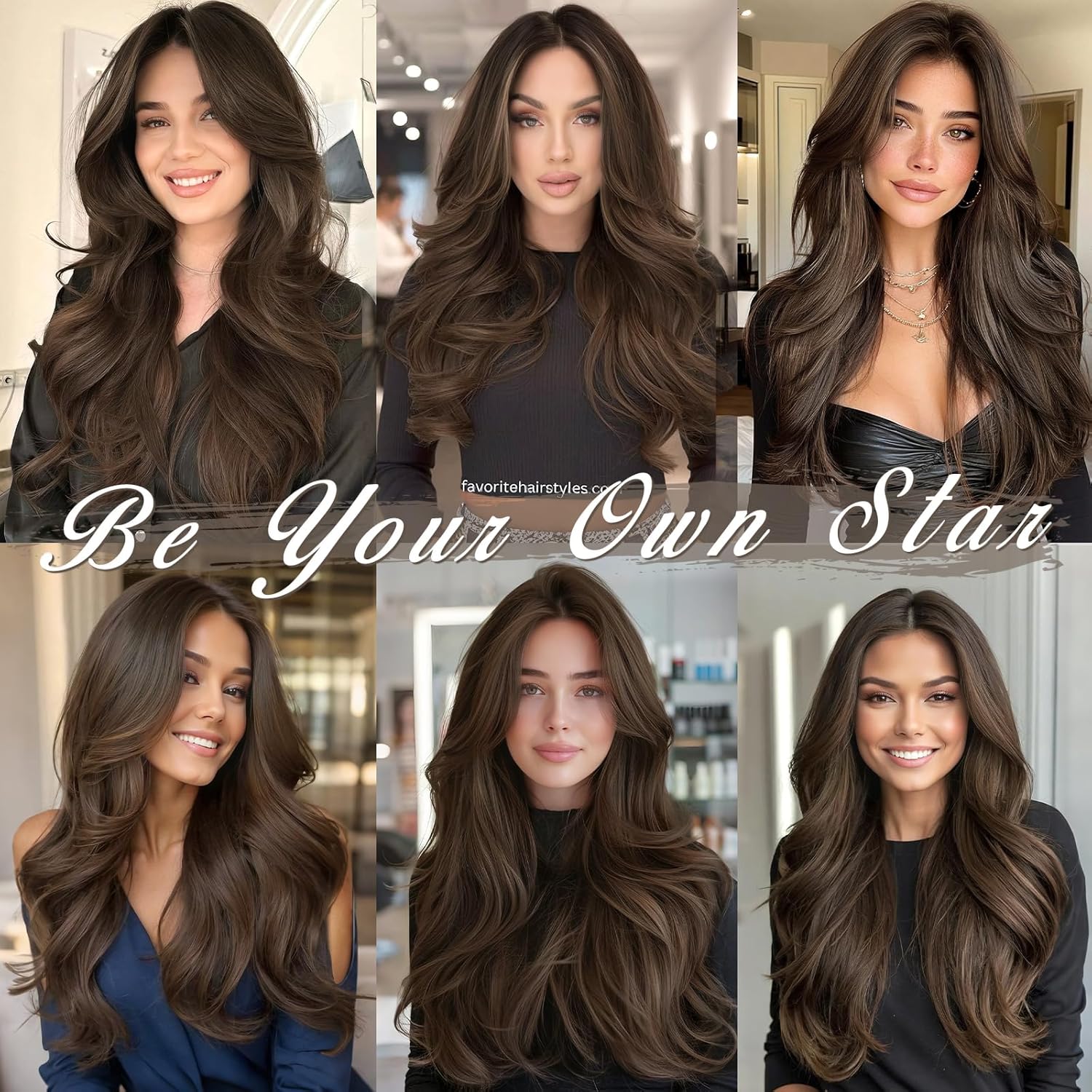 BARSDAR - Extensions à clips série lace 50cm - Synthétiques brunes ondulées, aspect naturel