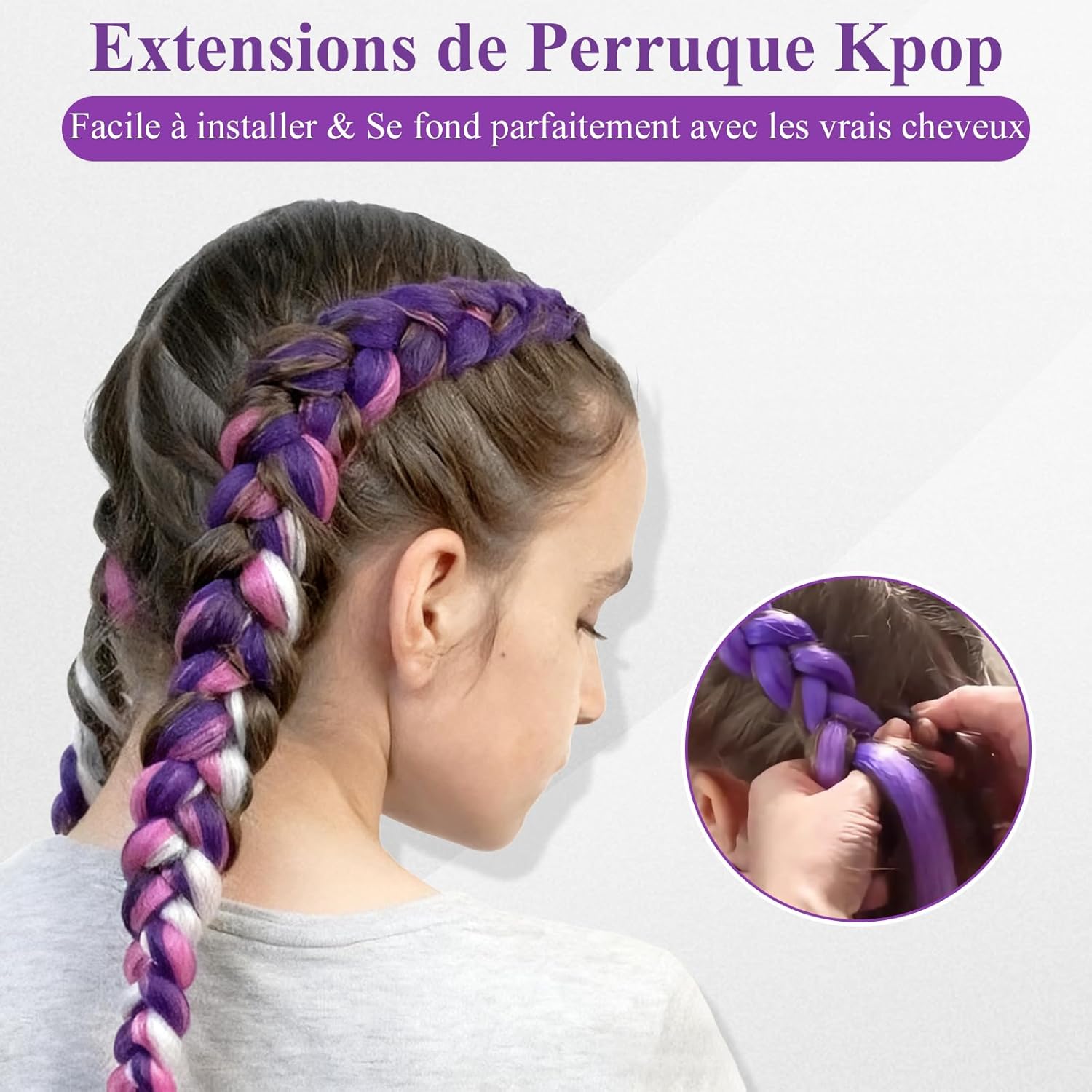 Perruque - violette enfant/femme - cosplay Halloween Kpop - 2 pièces
