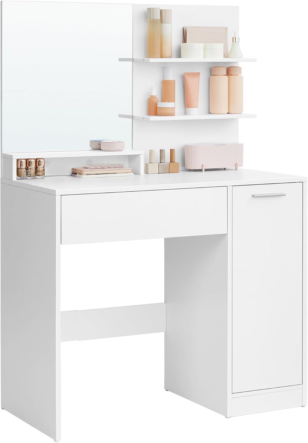 VASAGLE - Kailyn Collection - coiffeuse blanche moderne, miroir, étagères ajustables, 1 tiroir, RDT119W01