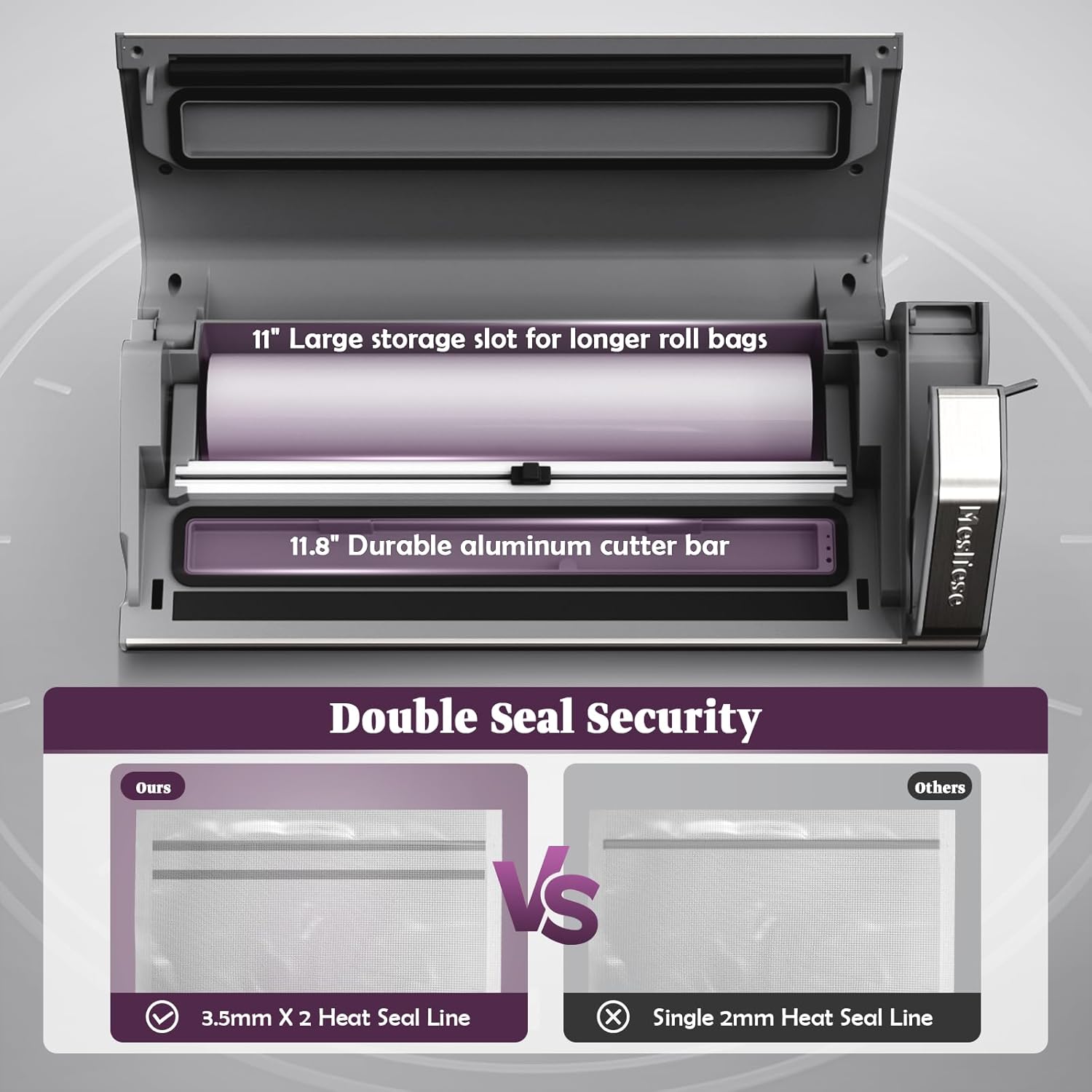 Mesliese - machine sous vide - 140W, double sceau, 95kPa, 1 main, coupeur intégré