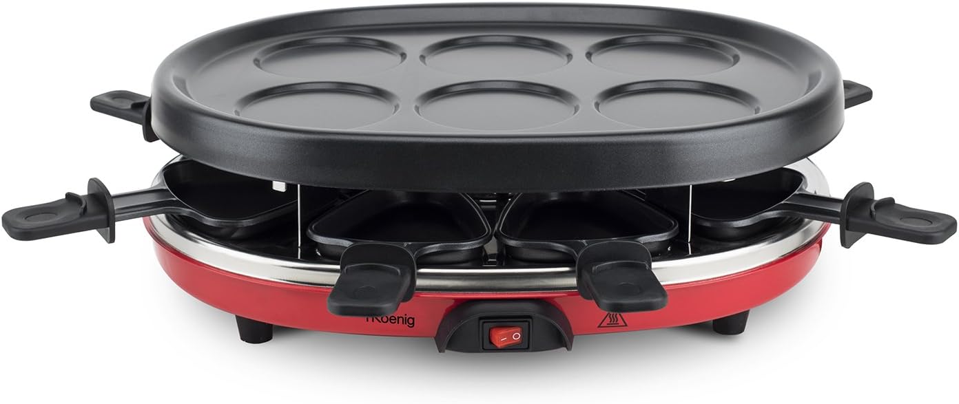 H.Koenig - Raclette multifonction 8p - pierre naturelle - grill, mini crêpes, 8 poêlons antiadhésifs - RP412