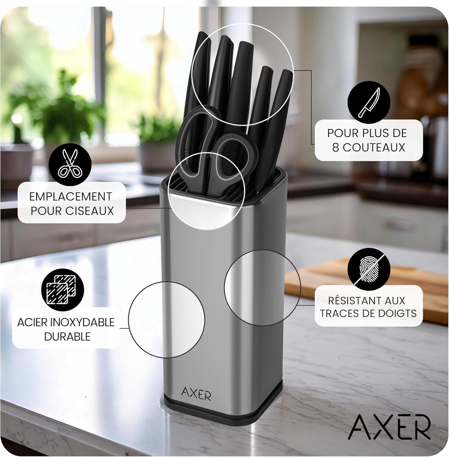 Porte-couteaux cuisine inox - grande capacité 8+ couteaux - design vide