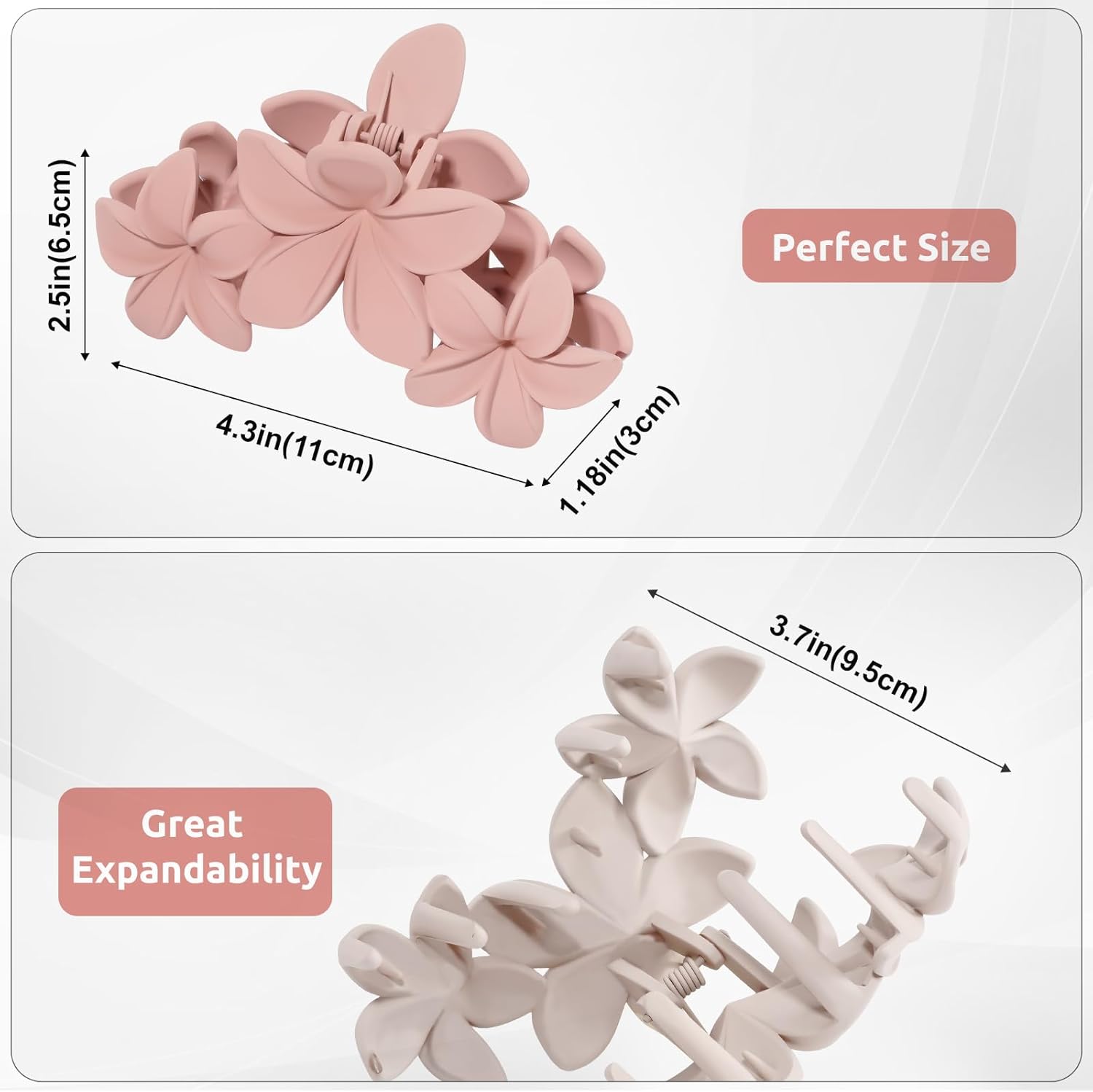 Pinces à cheveux - fleur double dents, 11cm, antidérapantes, lot de 6