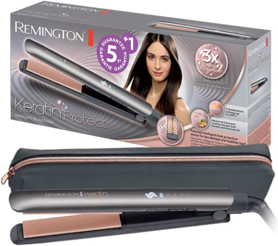 Remington - Lisseur Keratin Protect - céramique, capteur intelligent, écran LCD, soin kératine & huile d'amande - S8598