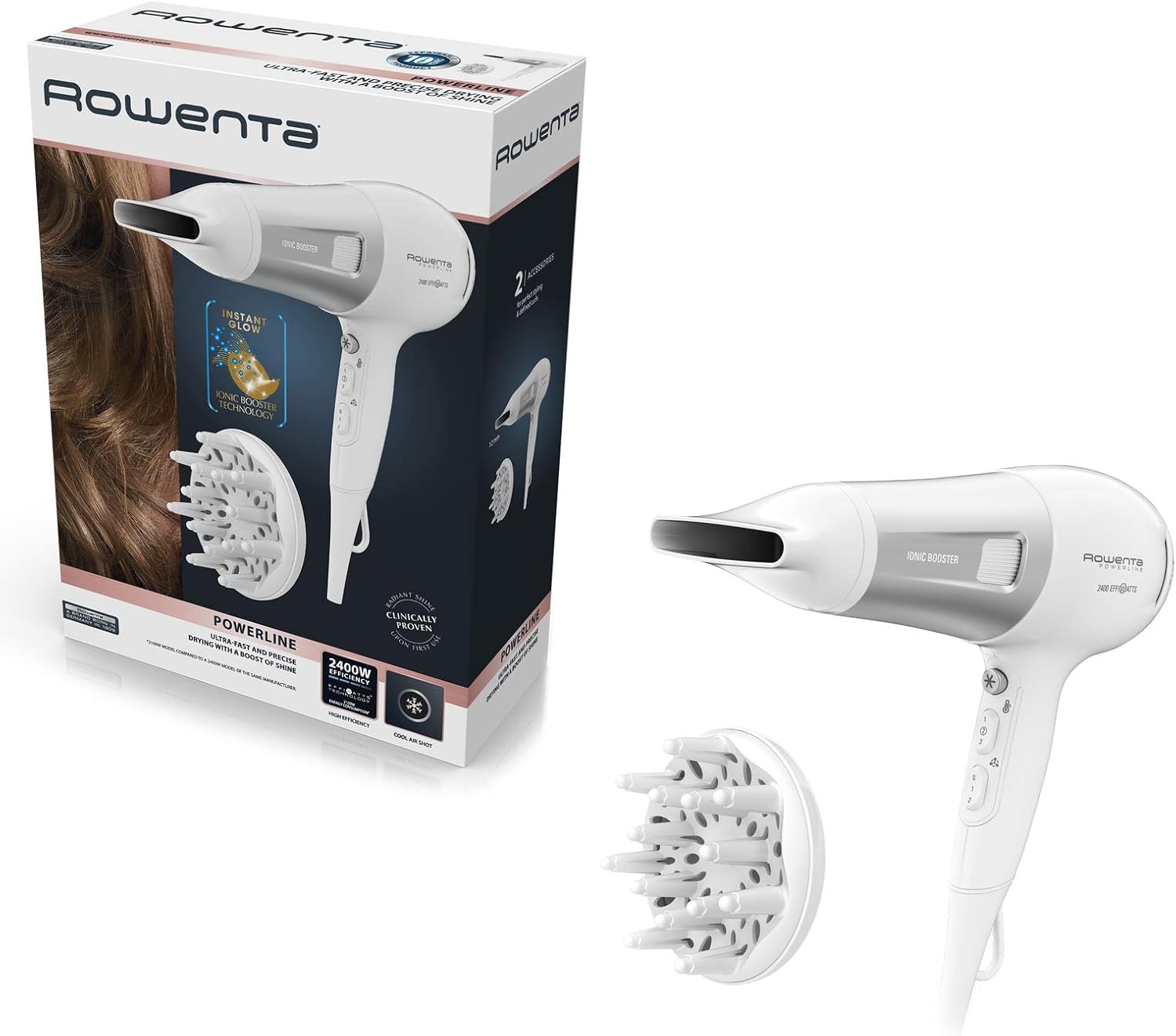 Rowenta - Powerline sèche-cheveux ionique, 6 réglages, Thermo Control, diffuseur, CV5930F0