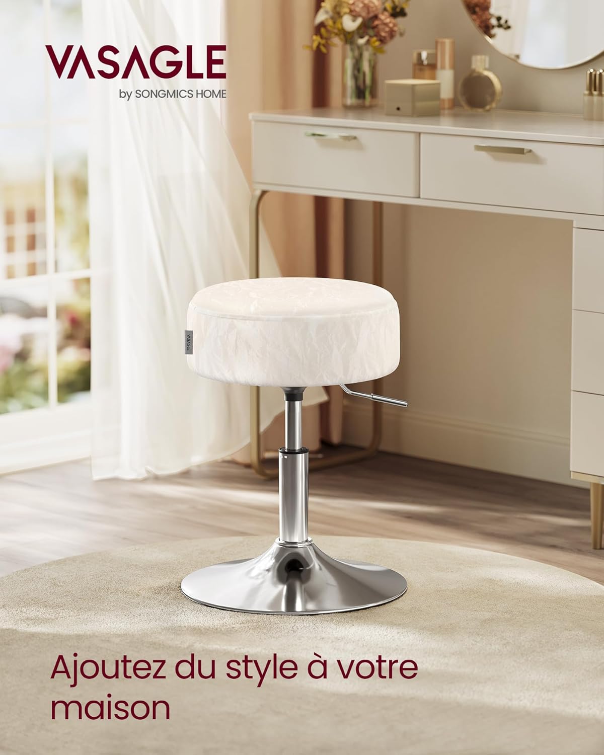 VASAGLE - tabourets de bar réglables, PU, coussin épais, blanc crème ZH2504015