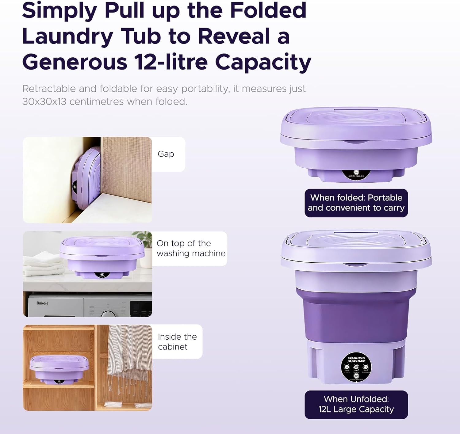 Mini machine à laver pliable - compacte, portable, vidange, voyage