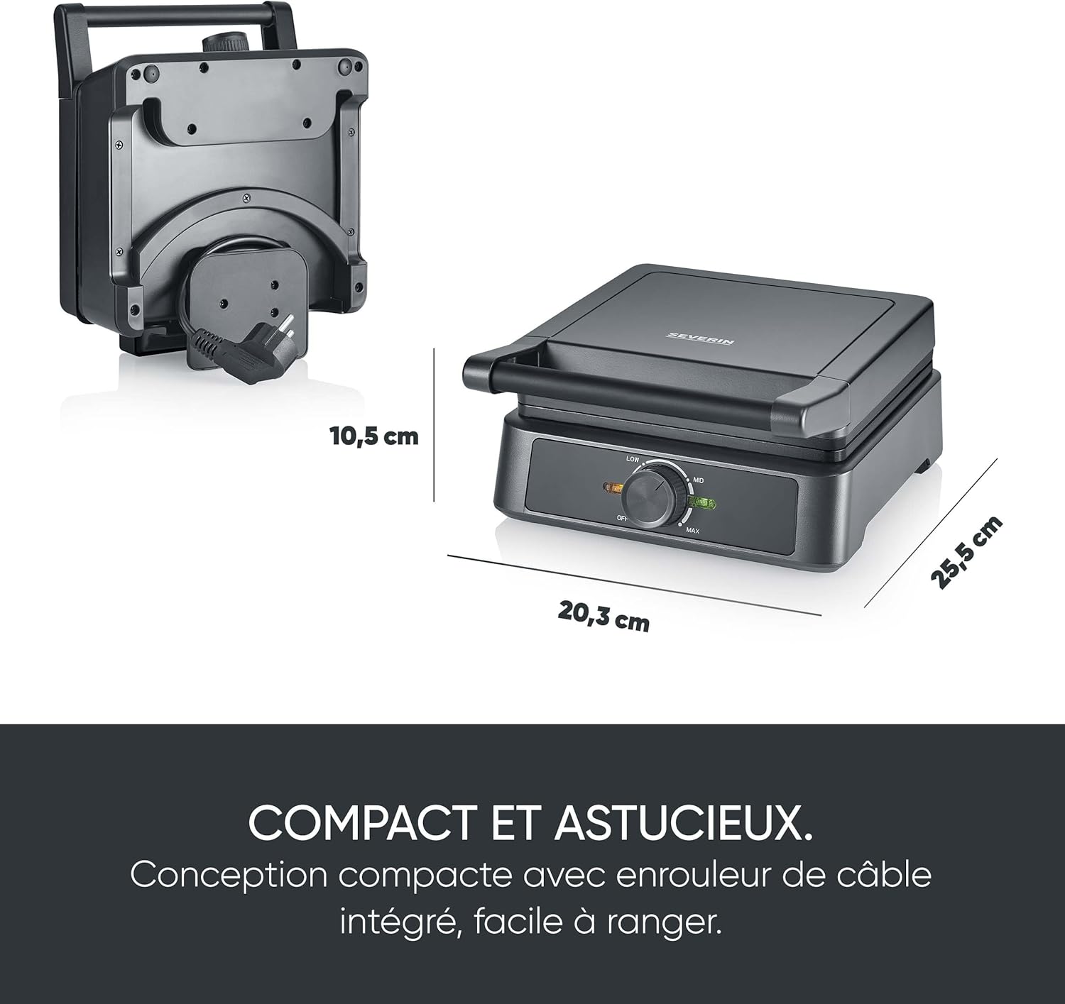 SEVERIN - Gaufrier compact 1600W, antiadhésif, sans PFAS, moelleux-croustillant, WA 2130